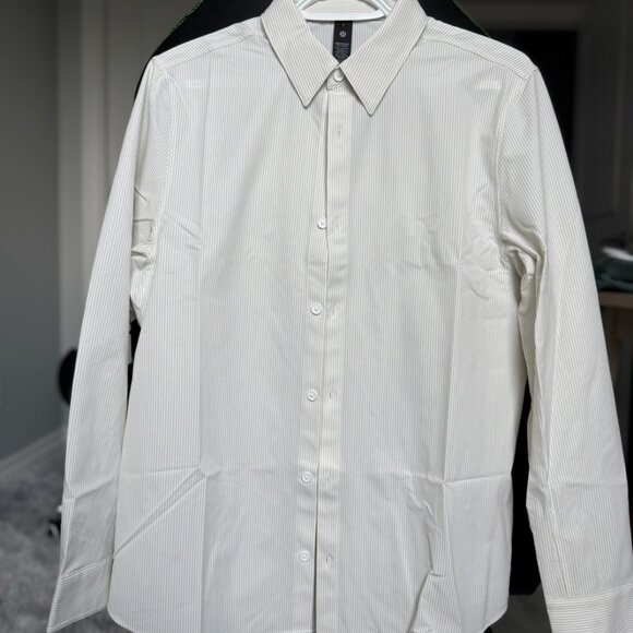 Lululemon New Venture Classic Fit LS Shirt ISWB Yellow/White Thin Stripe - Picture 4 of 8